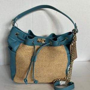 NWT Unica firenze italian leather straw purse Blush style G13